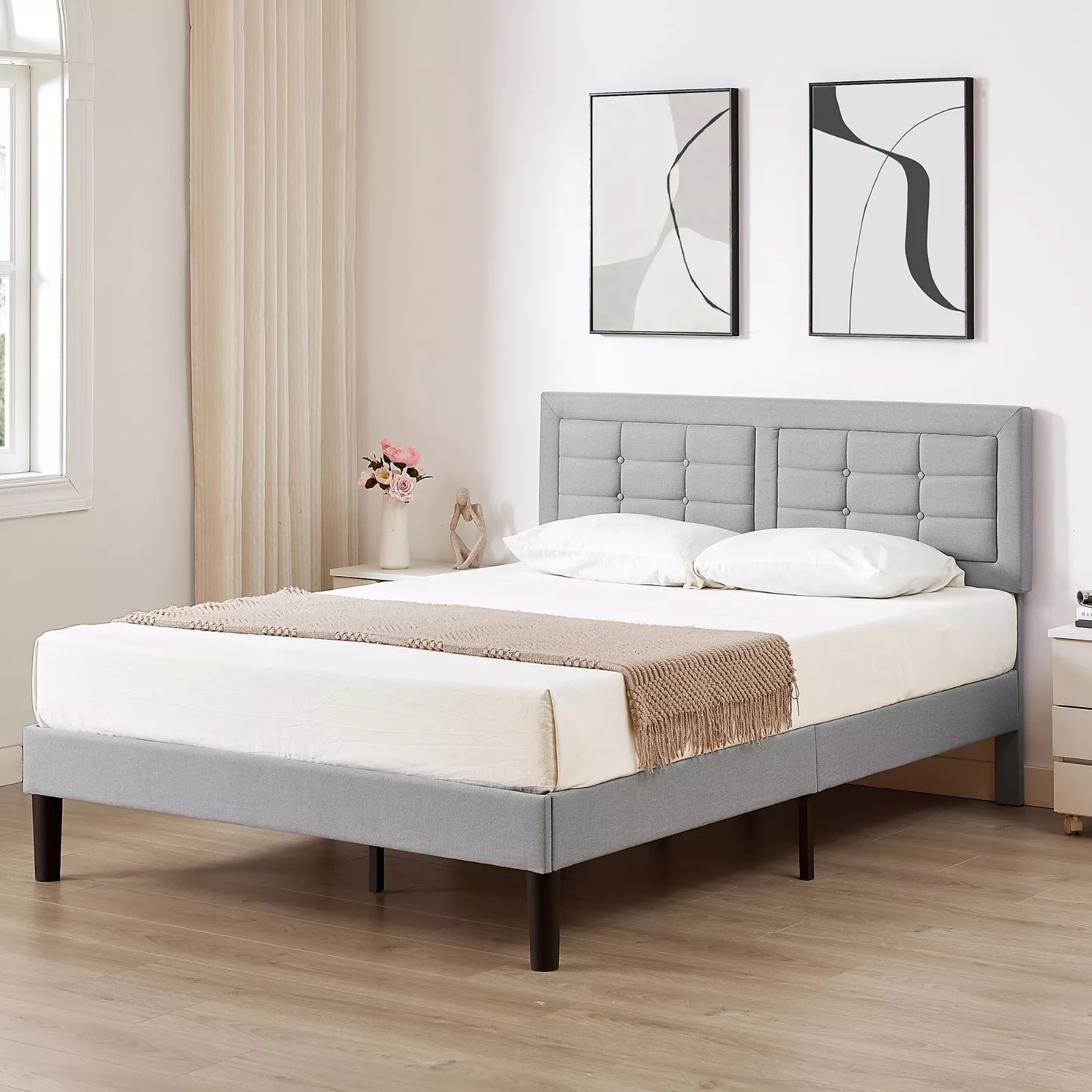Upholstered Bed Frame Twin Full Queen Button Tufte